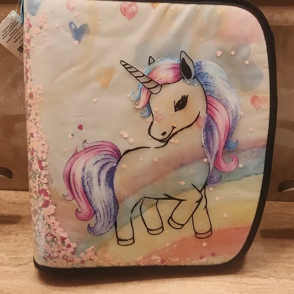 Unicorn Zipper Binder with Pink and Purple Highlights - Picture 1 of 5